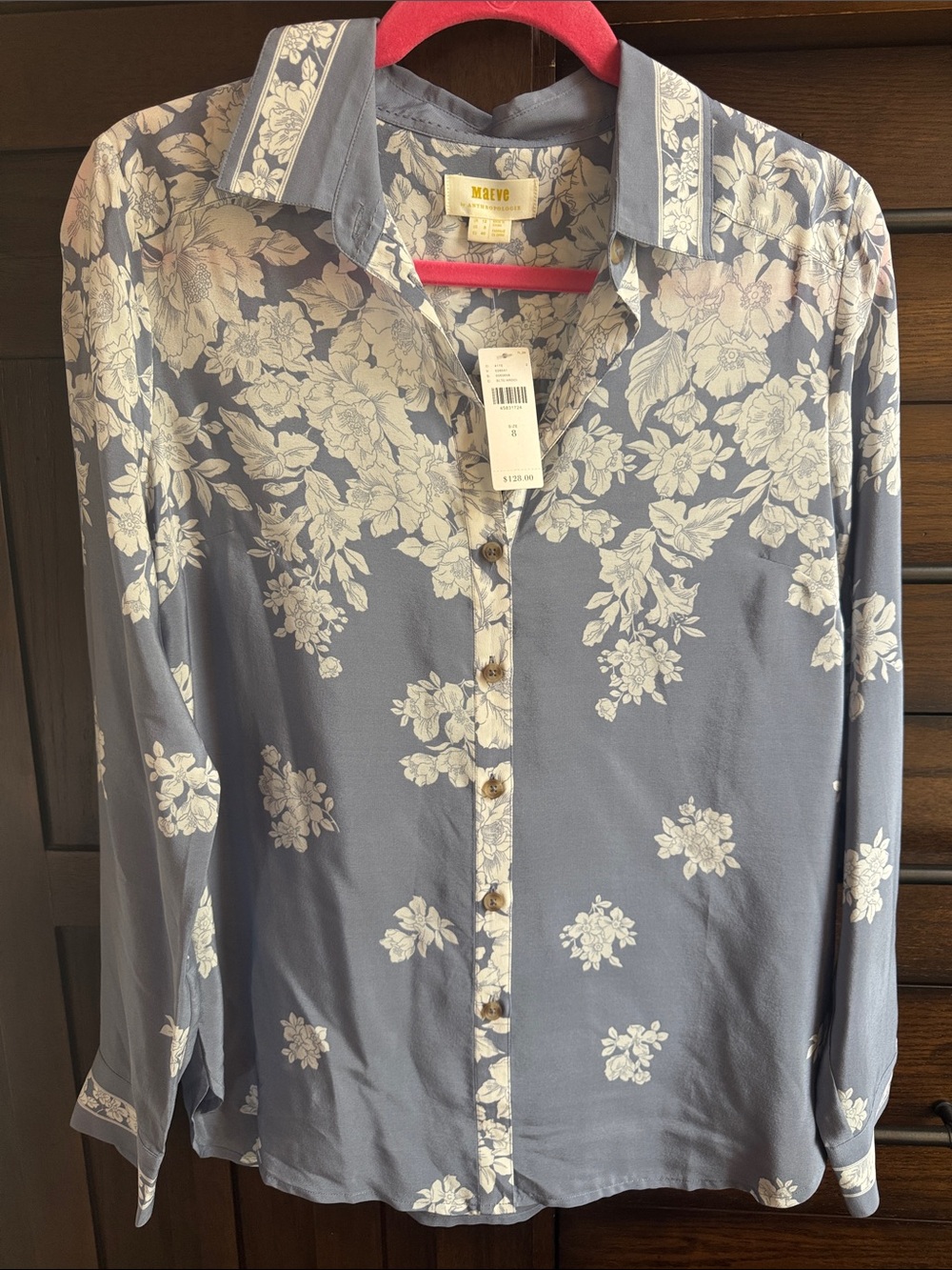 Maeve Slate Blue Floral Button-Up Blouse